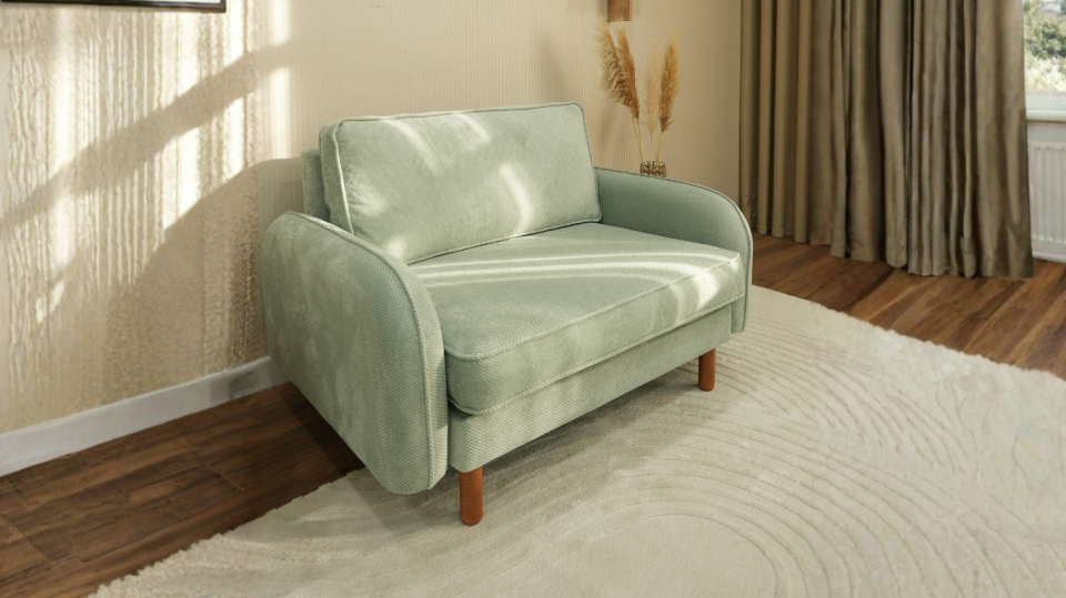 Loveseat - Fitilli - Fulya Kadife - Adaçayı Yeşili - Post Modern Kol