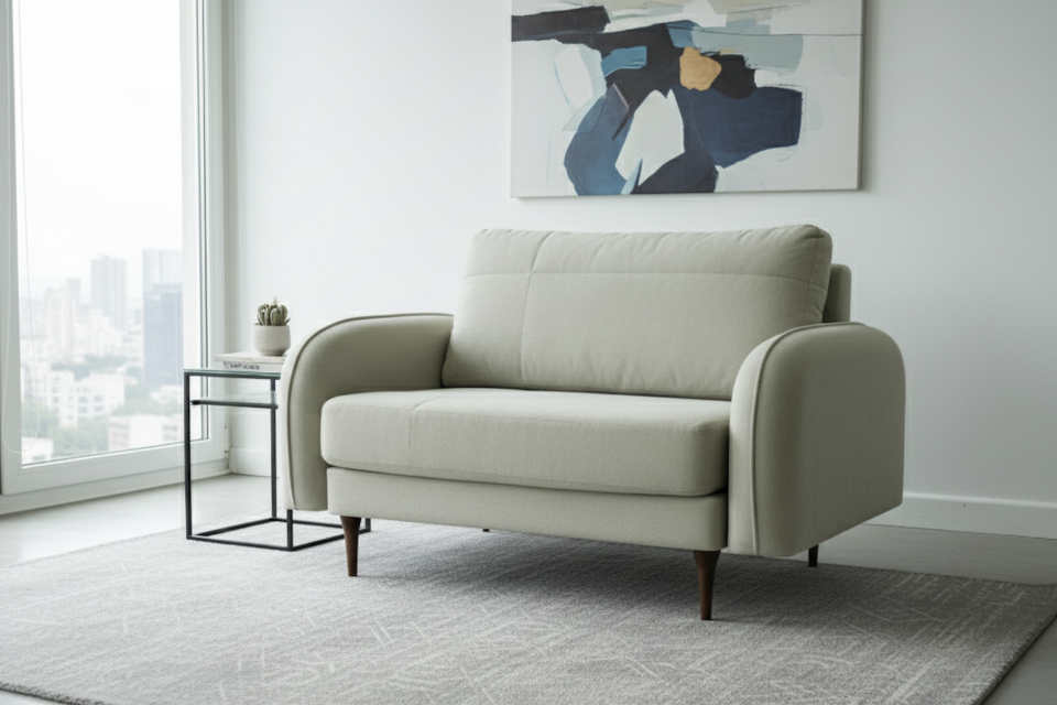 Loveseat - Dikişli - Mikro Kadife - Aspendos Beji - Post Modern Kol