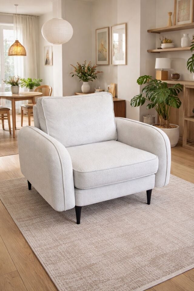 Tekli - Fitilli - Makro Kadife - Işık Beyazı - Post Modern Kol