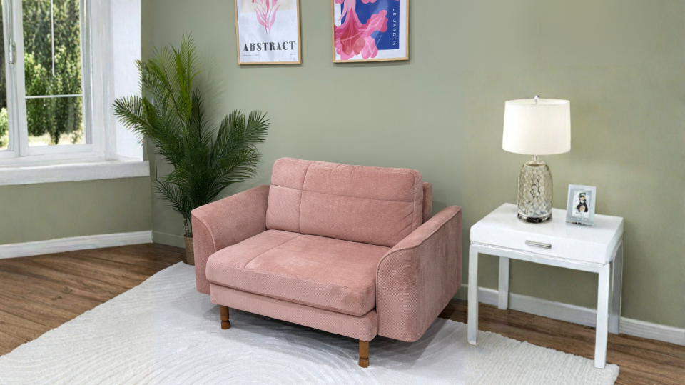 Loveseat - Fitilli - Fulya Kadife - Pudra Pembesi - İtalyan Kol