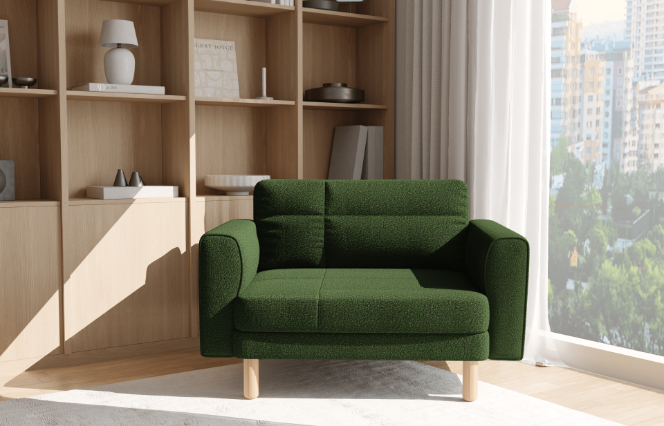 Loveseat - Dikişli - Makro Kadife - Amazon Yeşili - İskandinav Kol