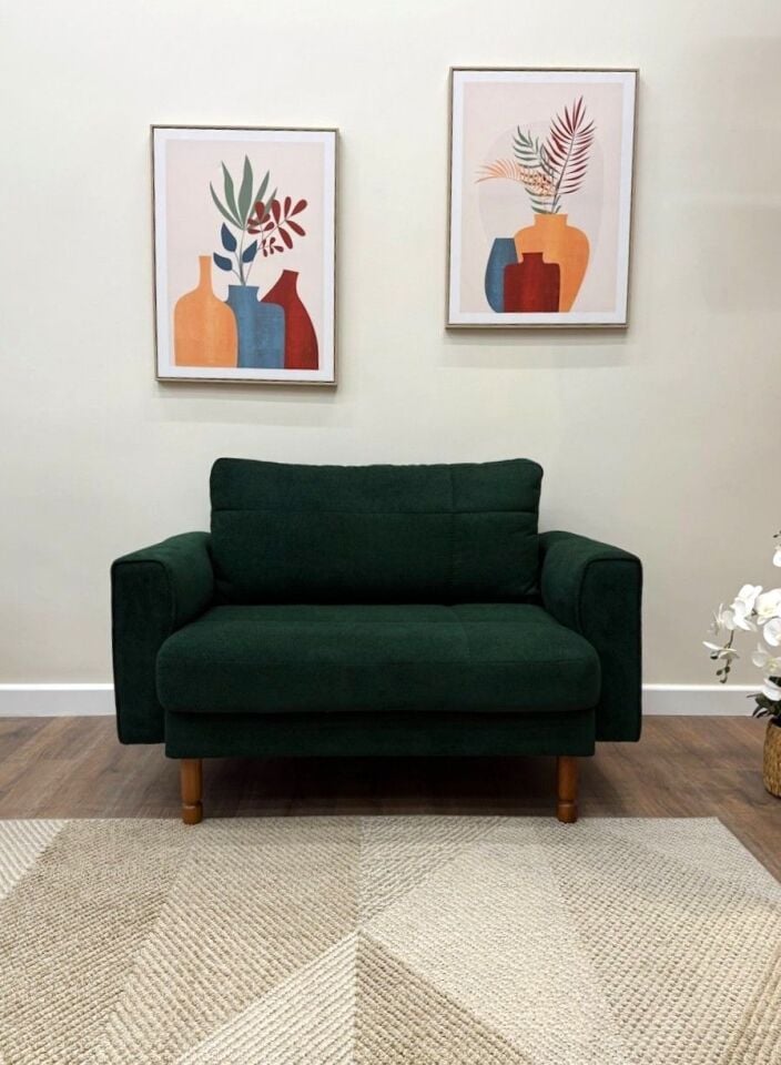 Loveseat - Dikişli - Makro Kadife - Amazon Yeşili - İskandinav Kol