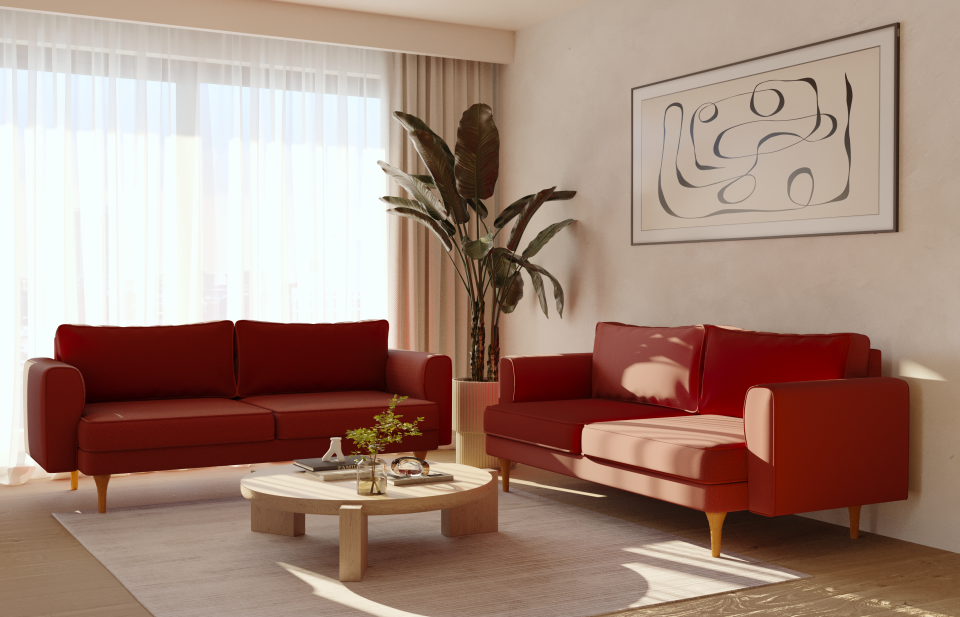 3x3x1 Takım - Fitilli - Desenli Kadife - Aslan Turuncusu - Zambak Beyazı - İskandinav Kol