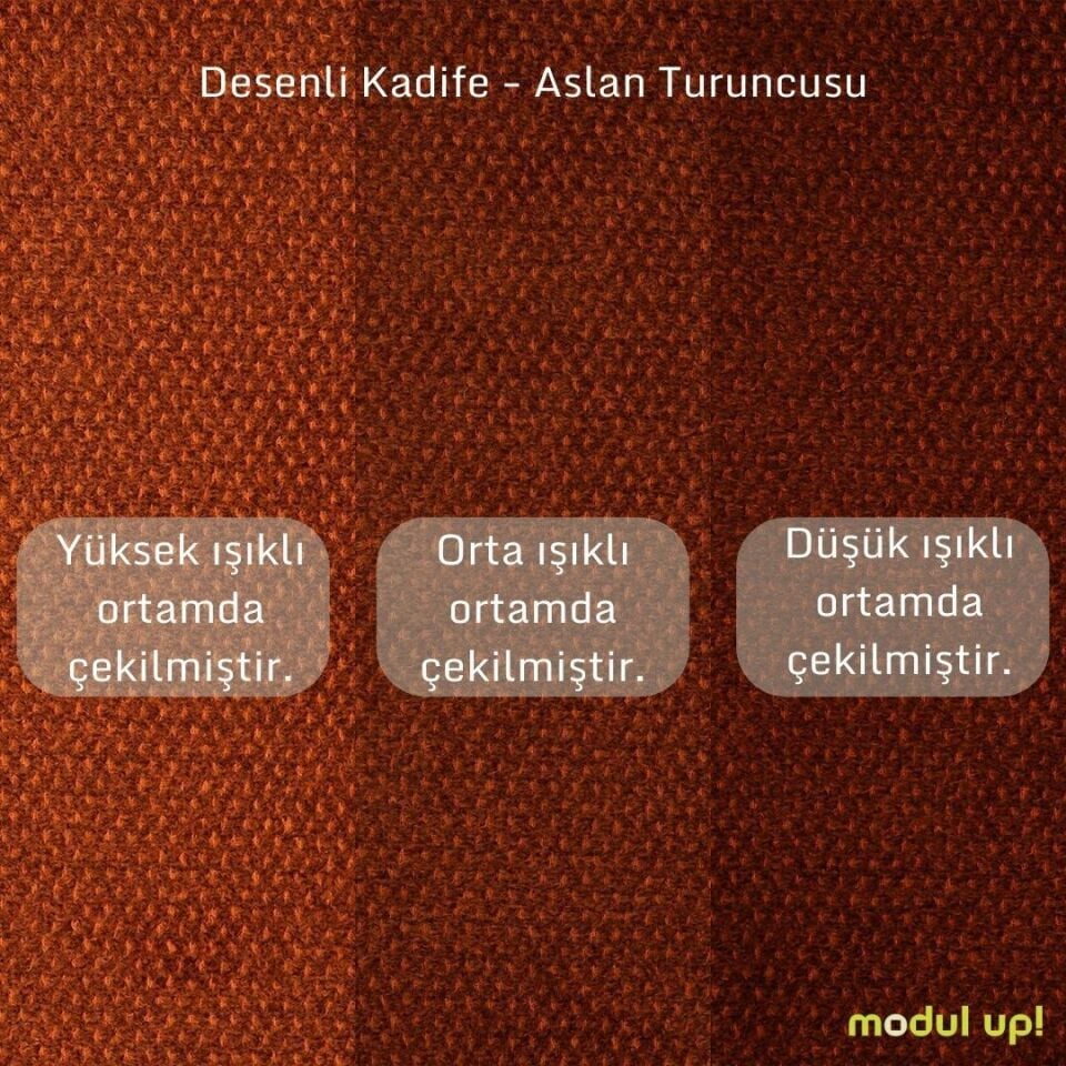 3x3x1 Takım - Fitilli - Desenli Kadife - Aslan Turuncusu - Zambak Beyazı - İskandinav Kol