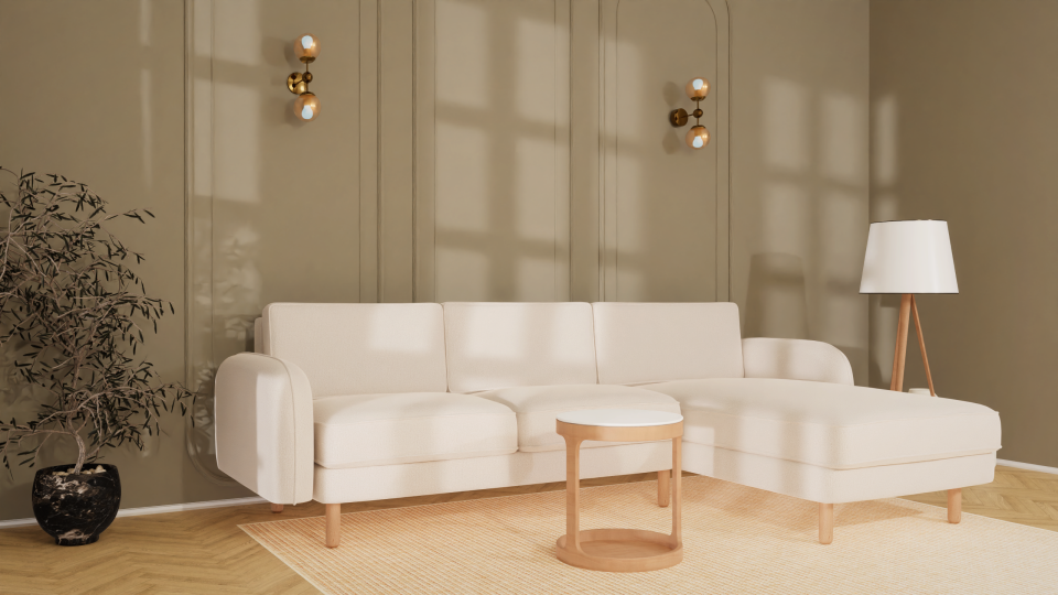 Midi Köşe - Fitilli - Makro Kadife - Işık Beyazı - Post Modern Kol