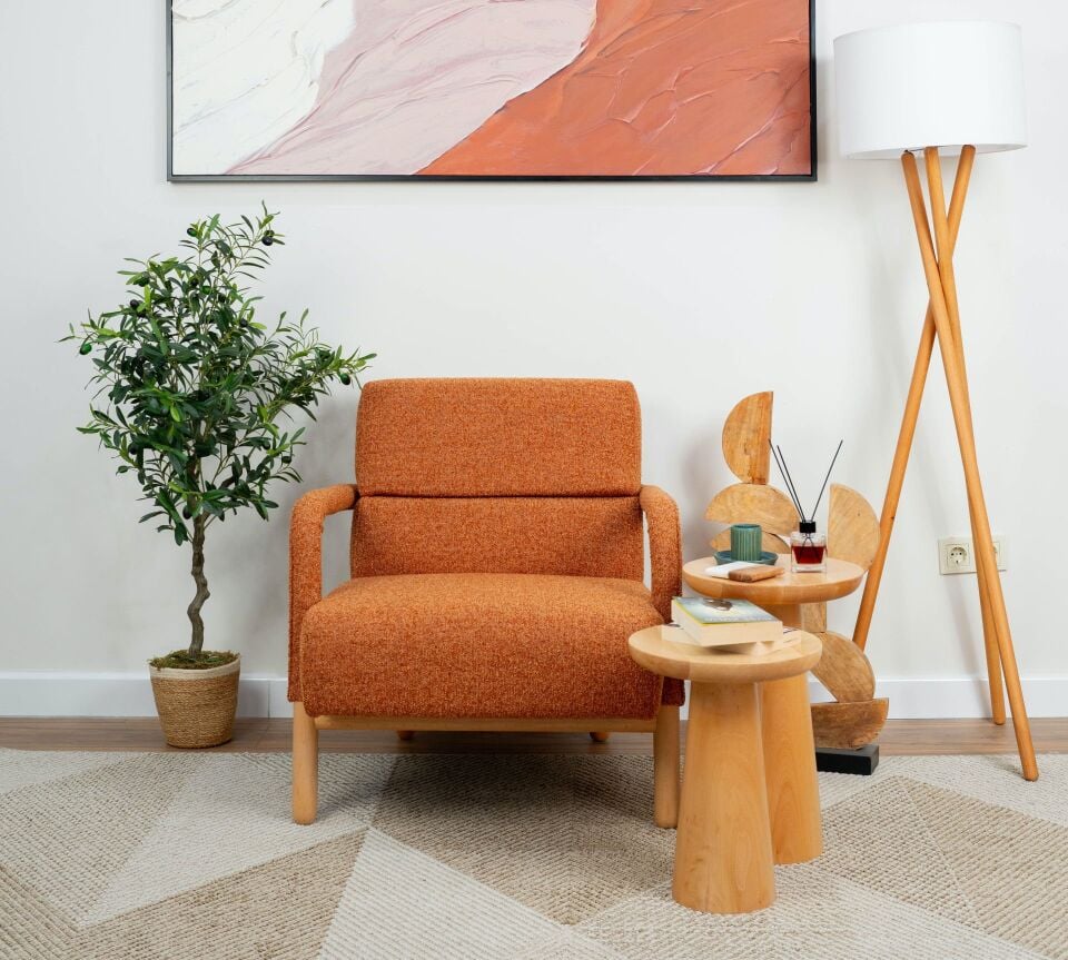 Hygge Berjer Bukle Sonbahar Turuncusu