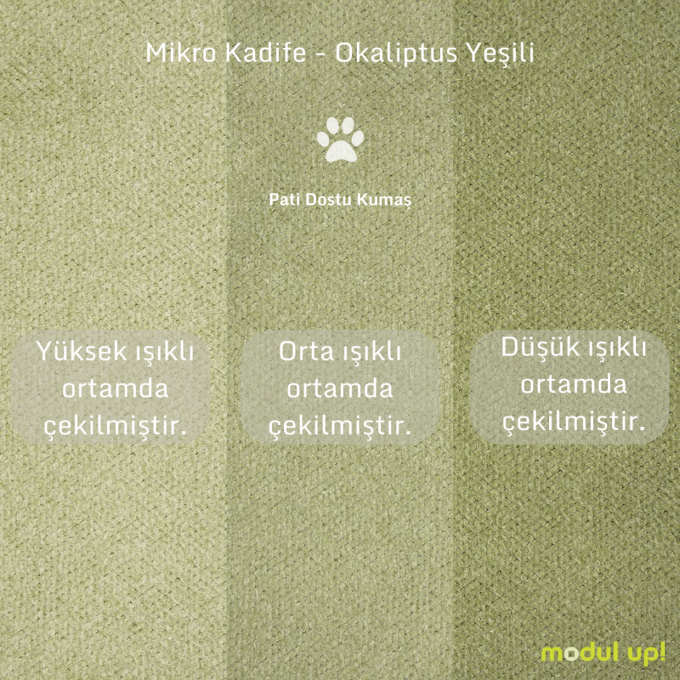 Loveseat - Fitilli - Mikro Kadife - Okaliptüs Yeşili - İskandinav Kol