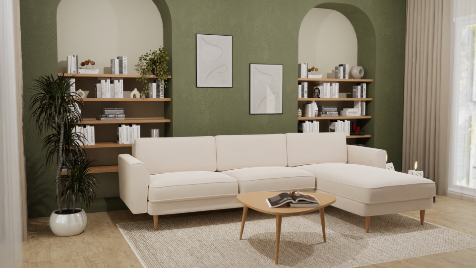 Maxi Köşe - Fitilli - Makro Kadife - Işık Beyazı - İskandinav Kol