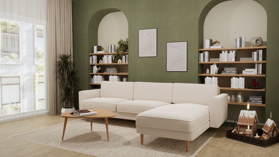 Maxi Köşe - Fitilli - Makro Kadife - Işık Beyazı - İskandinav Kol