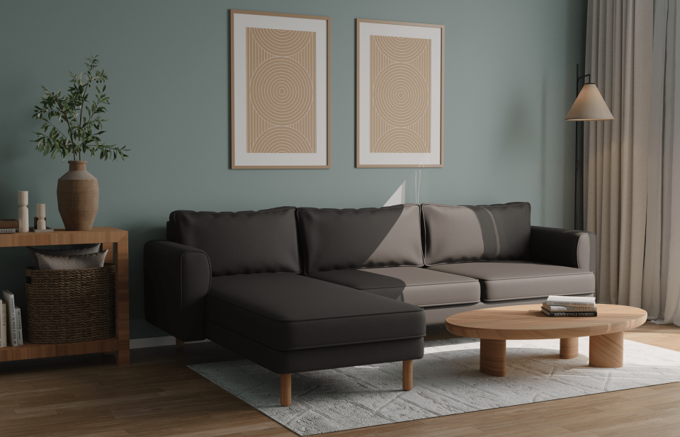 Midi Köşe - Fitilli - Mikro Kadife - Prestij Grisi - İskandinav Kol