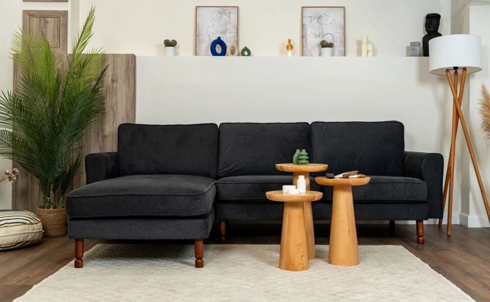 Midi Köşe - Fitilli - Mikro Kadife - Prestij Grisi - İskandinav Kol