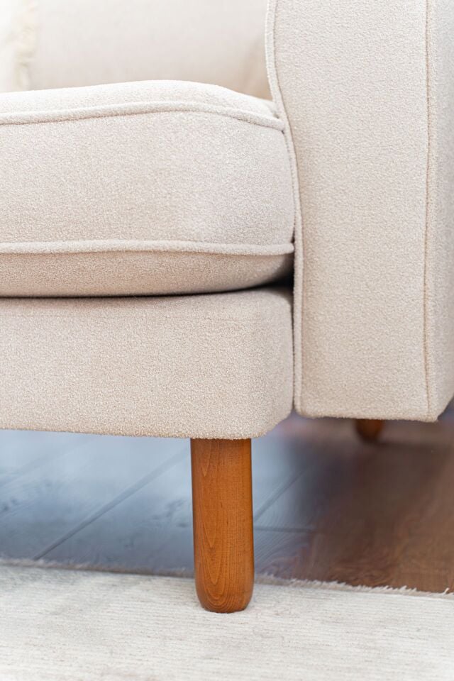 Loveseat - Fitilli - Makro Kadife - Işık Beyazı - İskandinav Kol