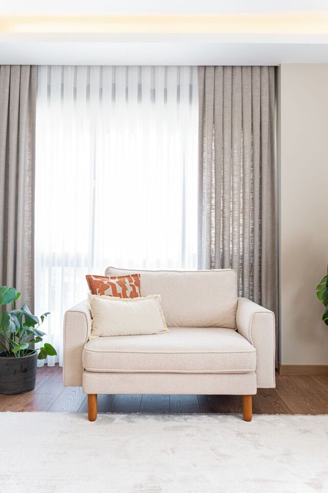 Loveseat - Fitilli - Makro Kadife - Işık Beyazı - İskandinav Kol