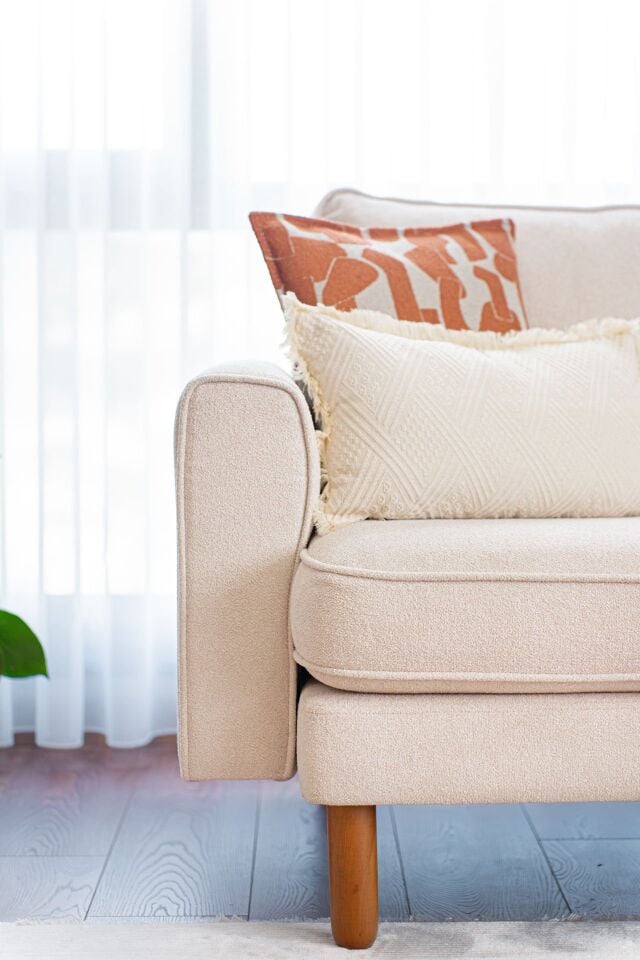 Loveseat - Fitilli - Makro Kadife - Işık Beyazı - İskandinav Kol