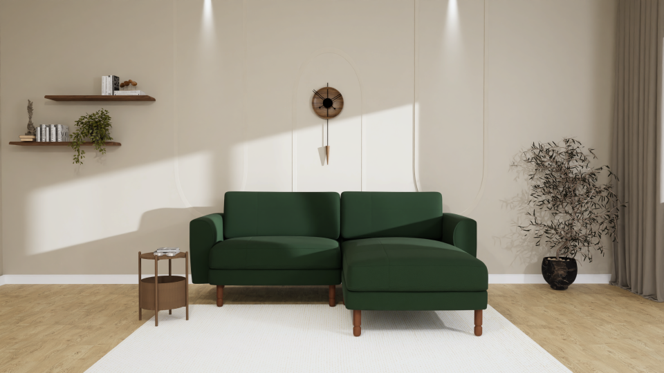 Mini Köşe - Dikişli - Makro Kadife - Amazon Yeşili - İskandinav Kol