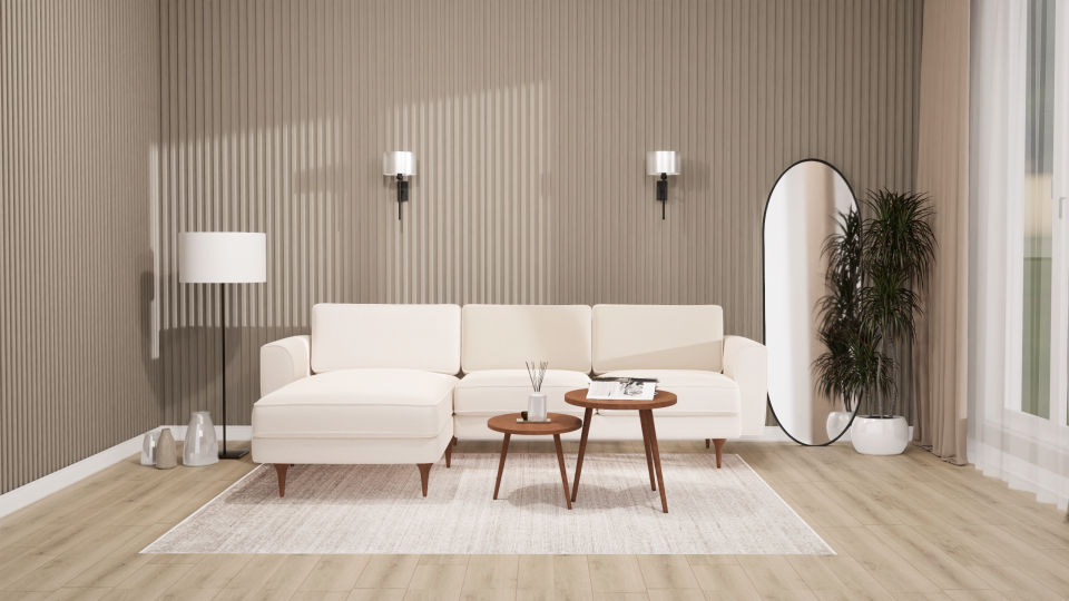 Midi Köşe - Fitilli - Makro Kadife - Işık Beyazı - İskandinav Kol