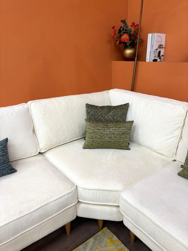 Midi L Köşe - Fitilli - Fulya Kadife - Fildişi Beyazı