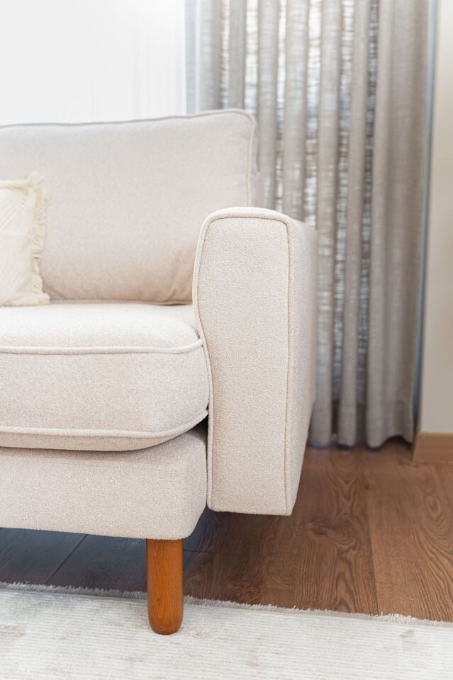 Loveseat - Fitilli - Makro Kadife - Işık Beyazı - İskandinav Kol 2026