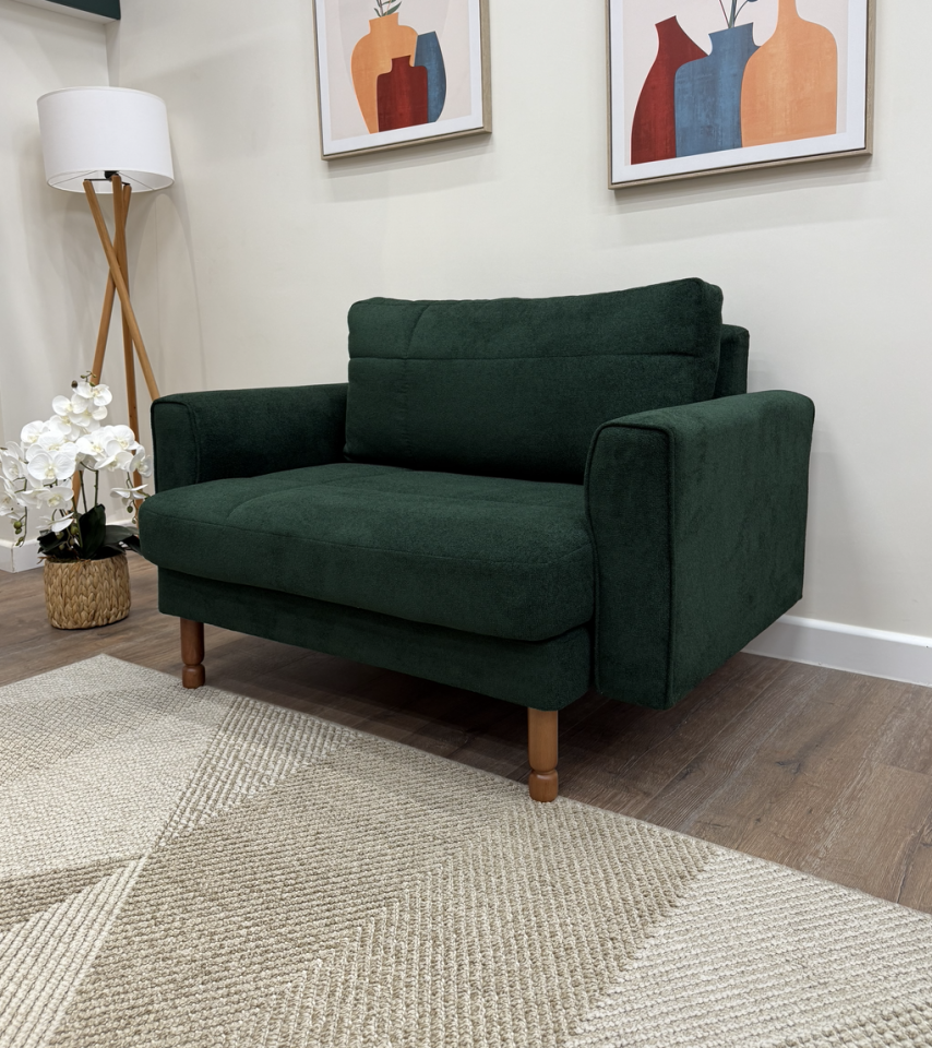 Loveseat - Dikişli - Makro Kadife - Amazon Yeşili - İskandinav Kol 2026