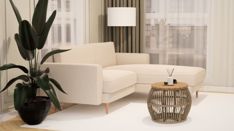 Mini Köşe - Fitilli - Mikro Kadife - Aspendos Beji - İskandinav Kol