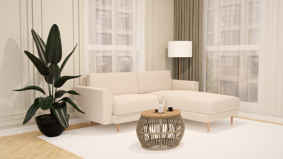 Mini Köşe - Fitilli - Mikro Kadife - Aspendos Beji - İskandinav Kol