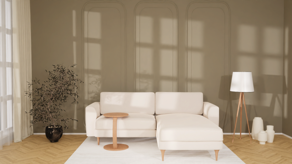 Mini Köşe - Fitilli - Makro Kadife - Işık Beyazı - İskandinav Kol