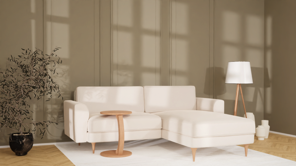 Mini Köşe - Fitilli - Makro Kadife - Işık Beyazı - İskandinav Kol