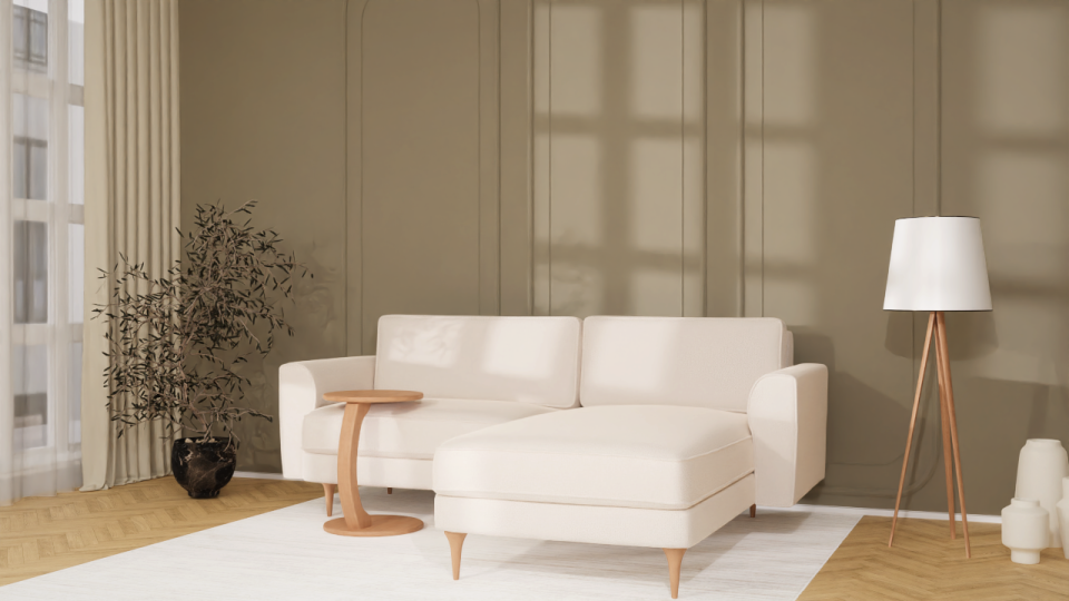 Mini Köşe - Fitilli - Makro Kadife - Işık Beyazı - İskandinav Kol