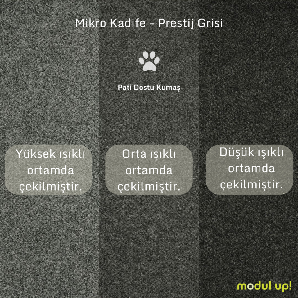 Mini Köşe - Fitilli - Mikro Kadife - Prestij Grisi - İskandinav Kol