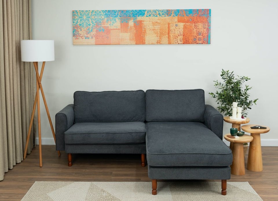 Mini Köşe - Fitilli - Mikro Kadife - Prestij Grisi - İskandinav Kol