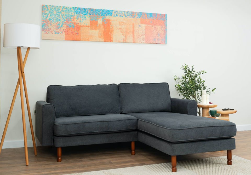 Mini Köşe - Fitilli - Mikro Kadife - Prestij Grisi - İskandinav Kol